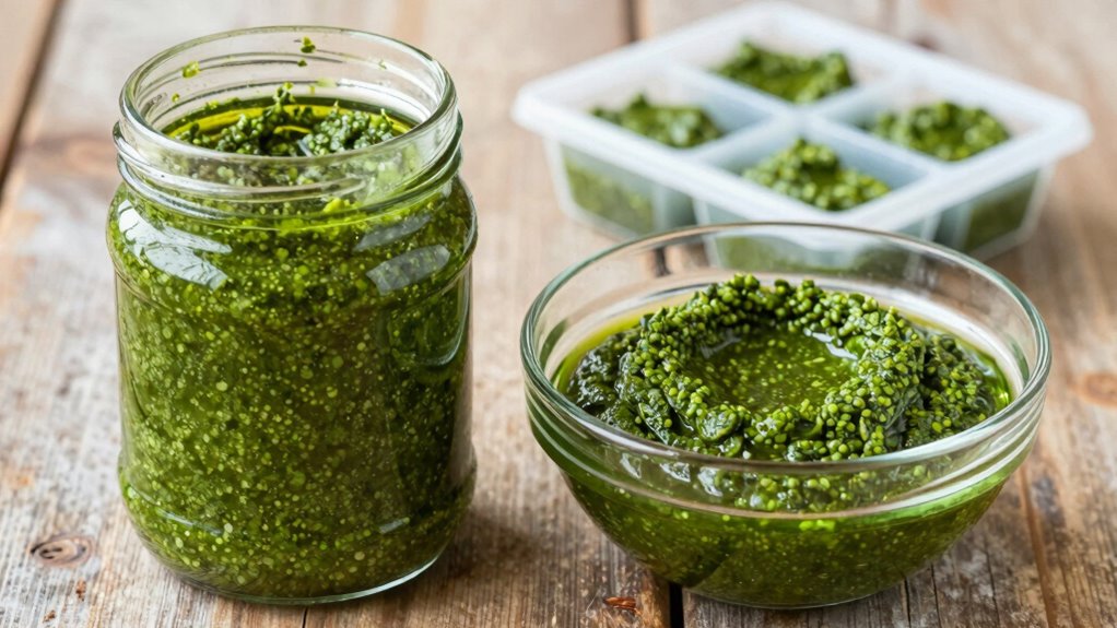 freeze pesto promptly with oil