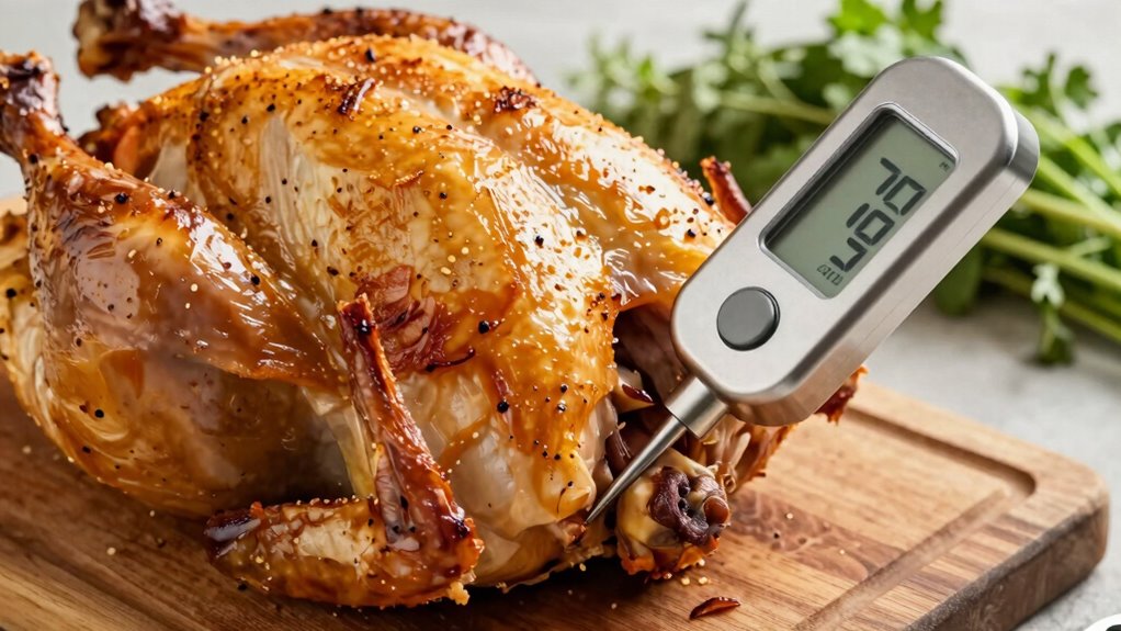 insert thermometer into meat