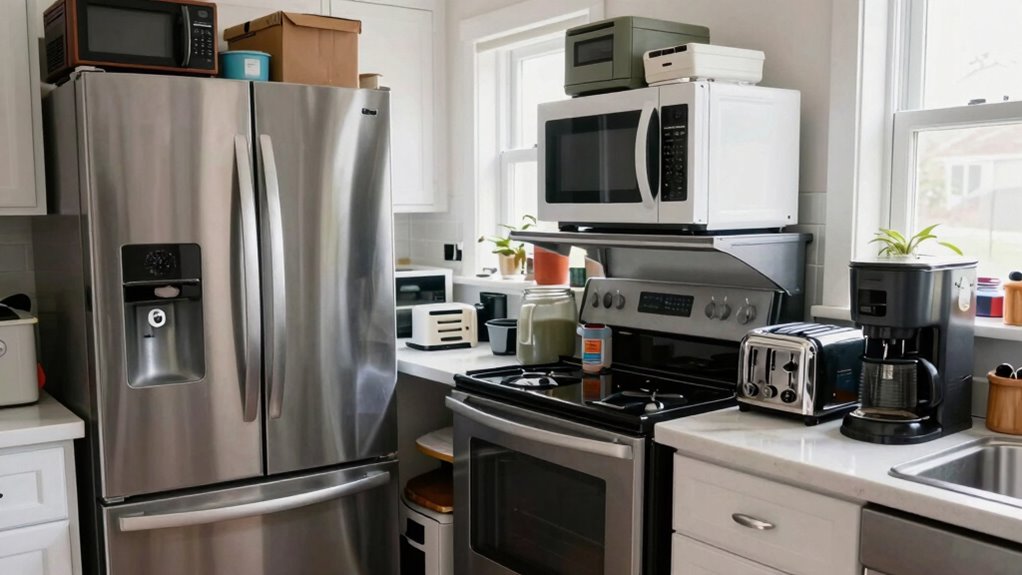 overcrowded kitchen appliance layout